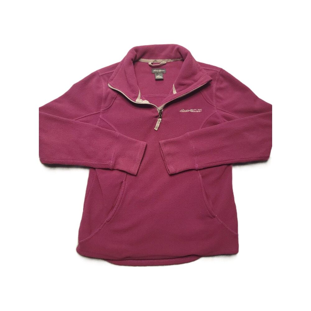 Eddie Bauer 1/4 Zip Sweater Girls Size 12 (L) Purple Fleece Pullover Sweatshirt
